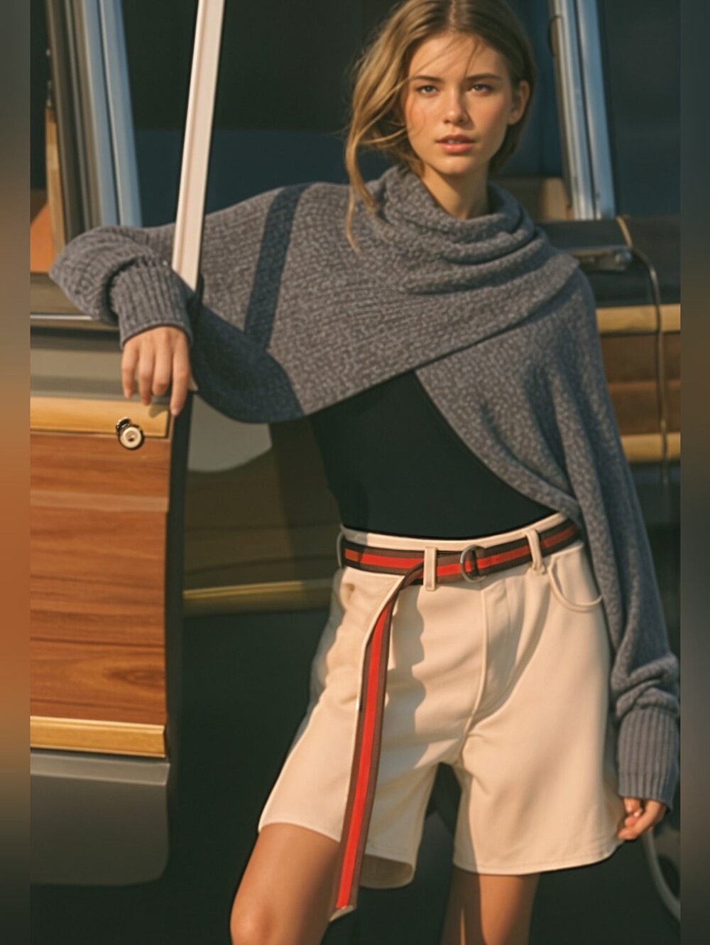 NWT VENUS Gray Criss Cross Front Sweater With Drop Shoulders